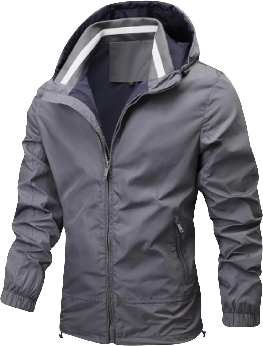 Men's Soft Shell Hooded Windproof Jackets Outdoor Lightweight Warm Windbreaker Pockets for Hiking,Fishing,Running