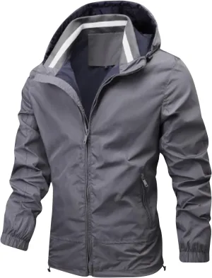 Men's Soft Shell Hooded Windproof Jackets Outdoor Lightweight Warm Windbreaker Pockets for Hiking,Fishing,Running