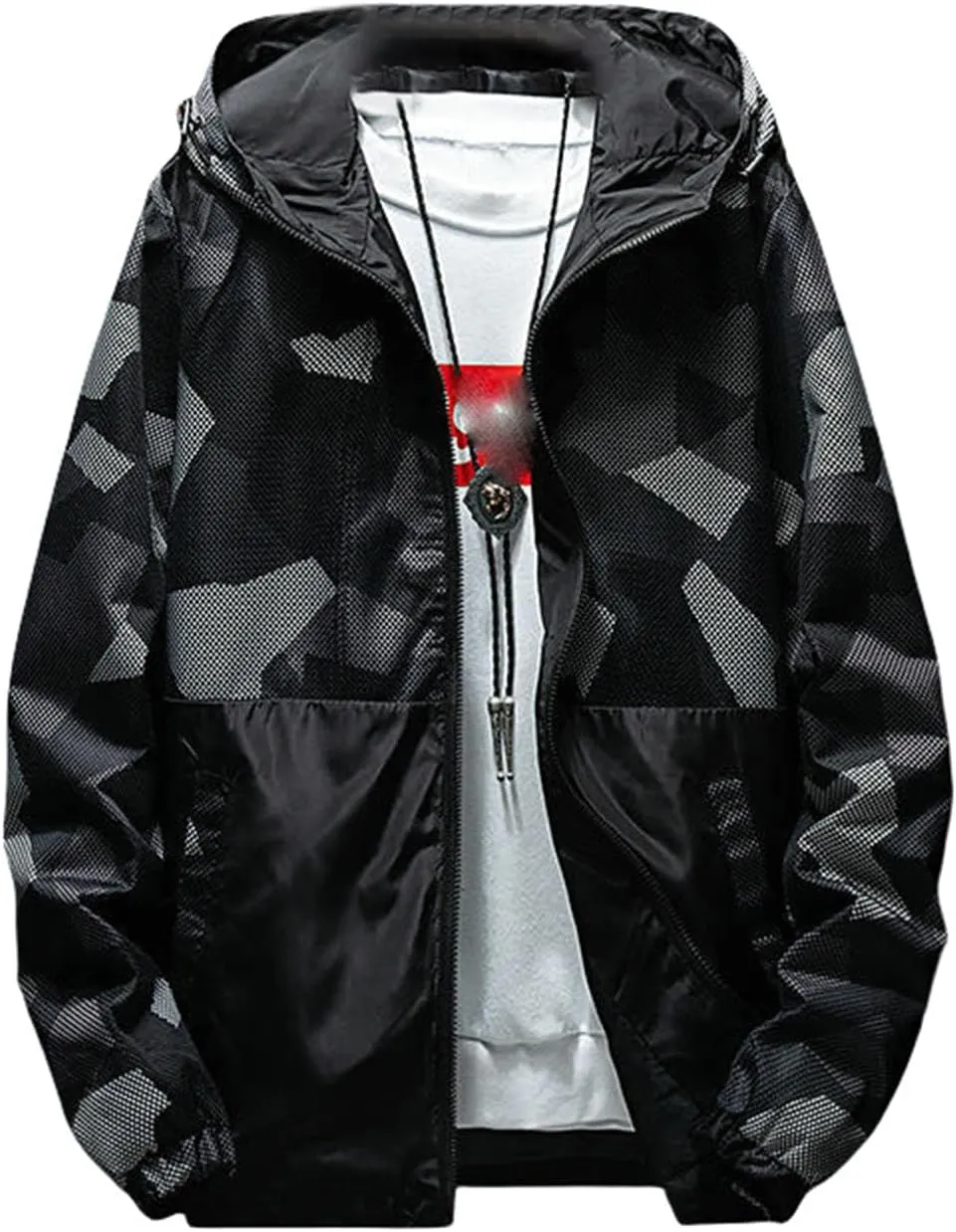 Men's Spring Autumn Sports Casual Camo Hooded Trendy Jacket Coat