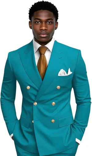 Mens Suit for Wedding 2 Piece Slim Fit Double Breasted Suits Men Tuxedo for Men V Neck Formal Business Suits for Party