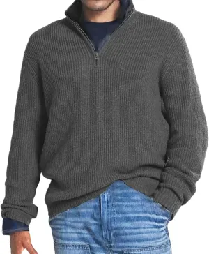 Mens Sweater Quarter Zip Pullover Cable Knit Sweater Long Sleeve Mock Turtleneck for Men Business Casual Sweater