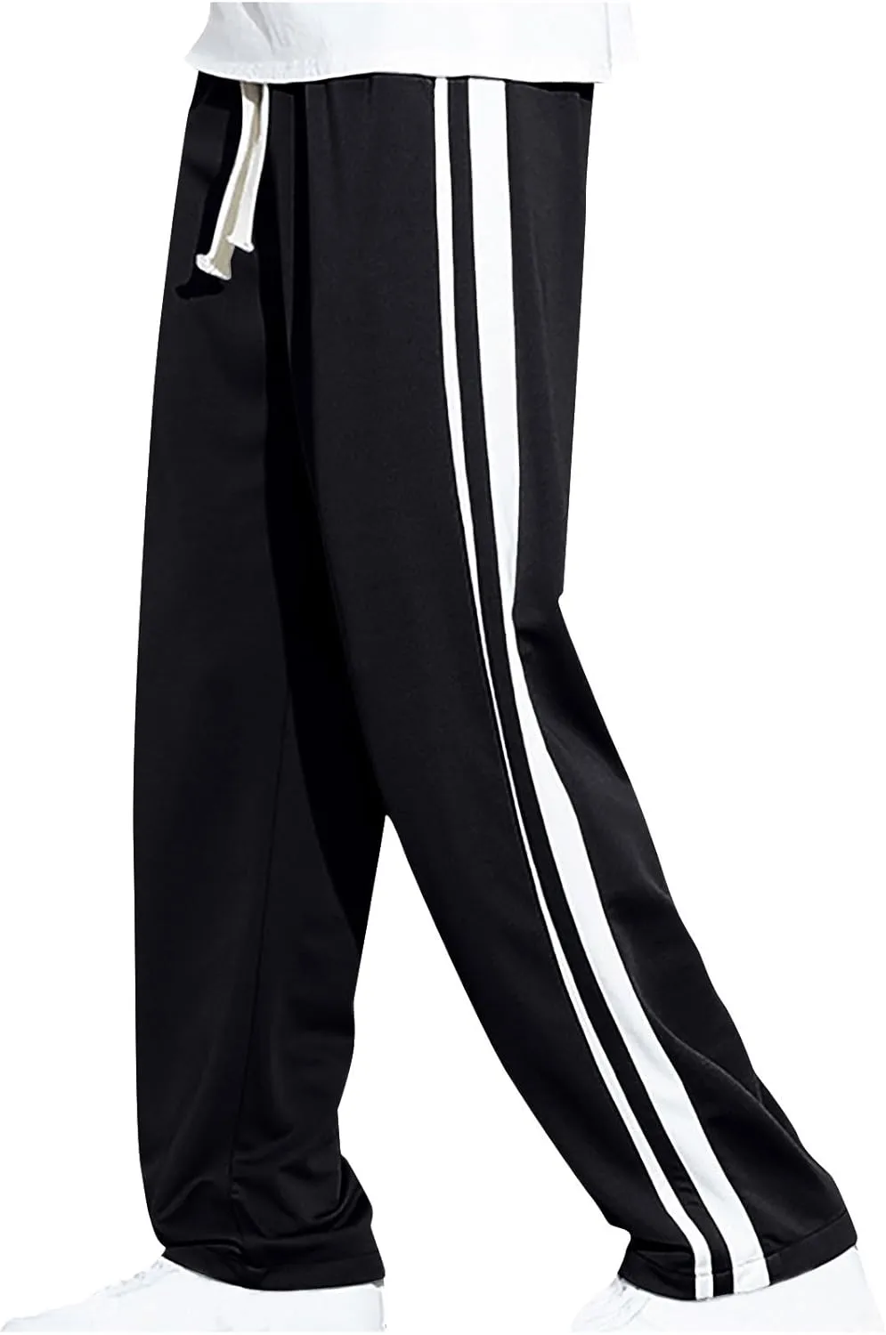 Mens Sweatpants Athletic Drawstring Jogger Pants Side Stripe Jogger Trousers Wide Leg Lounge Long Pant