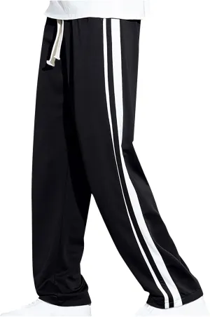 Mens Sweatpants Athletic Drawstring Jogger Pants Side Stripe Jogger Trousers Wide Leg Lounge Long Pant