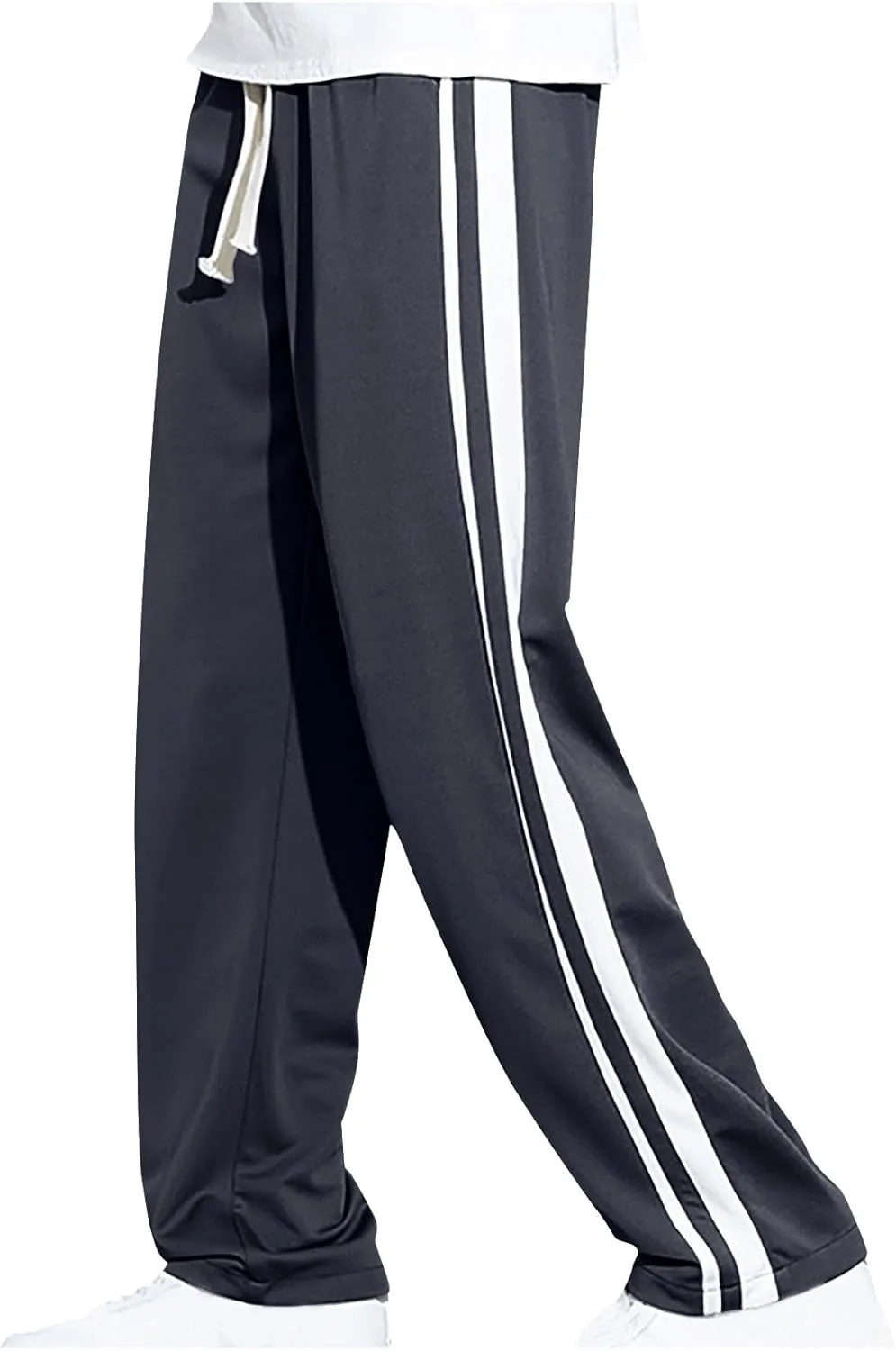 Mens Sweatpants Athletic Drawstring Jogger Pants Side Stripe Jogger Trousers Wide Leg Lounge Long Pant