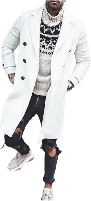 Mens Trench Coat Single Breasted Coat Fall Winter Wool Blend Pea Coat Oversized Warm Lapel Work Business Jacket Outwear