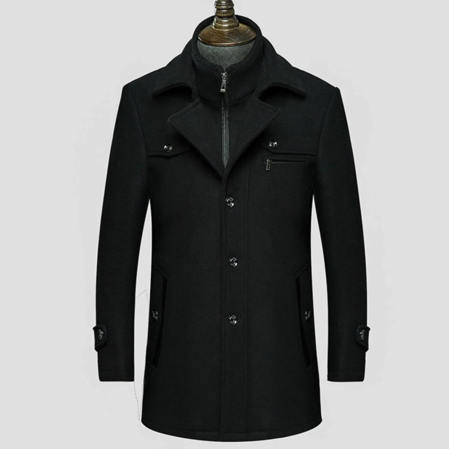 Mens Trench Coat Slim Fit Single Breasted Long Jacket Notched Lapel Belt Fall Windproof Coat Windbreaker Lapel Jacket