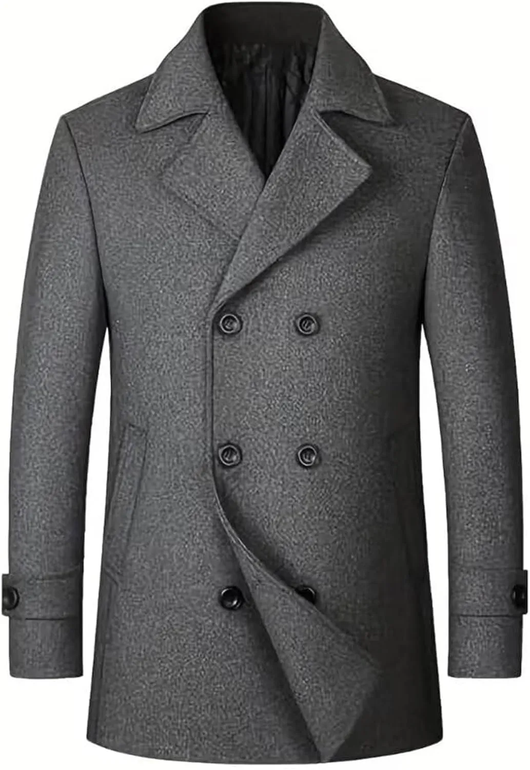 Mens Trench Coat Wool Blend Casual Peacoat Business Blazer Jacket Notched Collar Double Breasted Overcoat Fall Winter