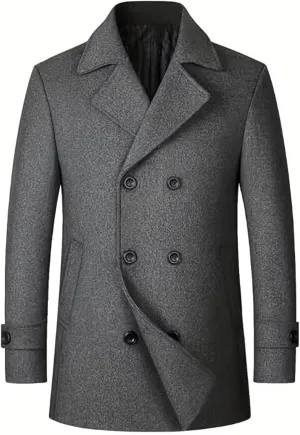 Mens Trench Coat Wool Blend Casual Peacoat Business Blazer Jacket Notched Collar Double Breasted Overcoat Fall Winter