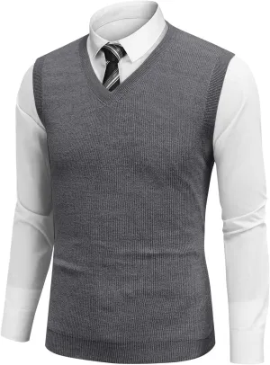 Mens Vest 2025 Lightweight V Neck Pullover Solid Sleeveless Knitted Vest Sweater Business Work Relaxed Fit Tops