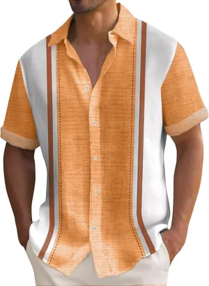 Men's Vintage Bowling Shirt Casual Cuban Shirt Printed Short Sleeve Button Up Shirts Guayabera Shirt Resort Wear