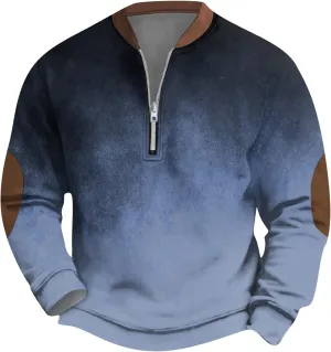 Mens Vintage Half Zip Pullover Sweatshirt For Fashion Long Sleeve V-Neck Causal Outdoor Graphic Print Sweater Tops