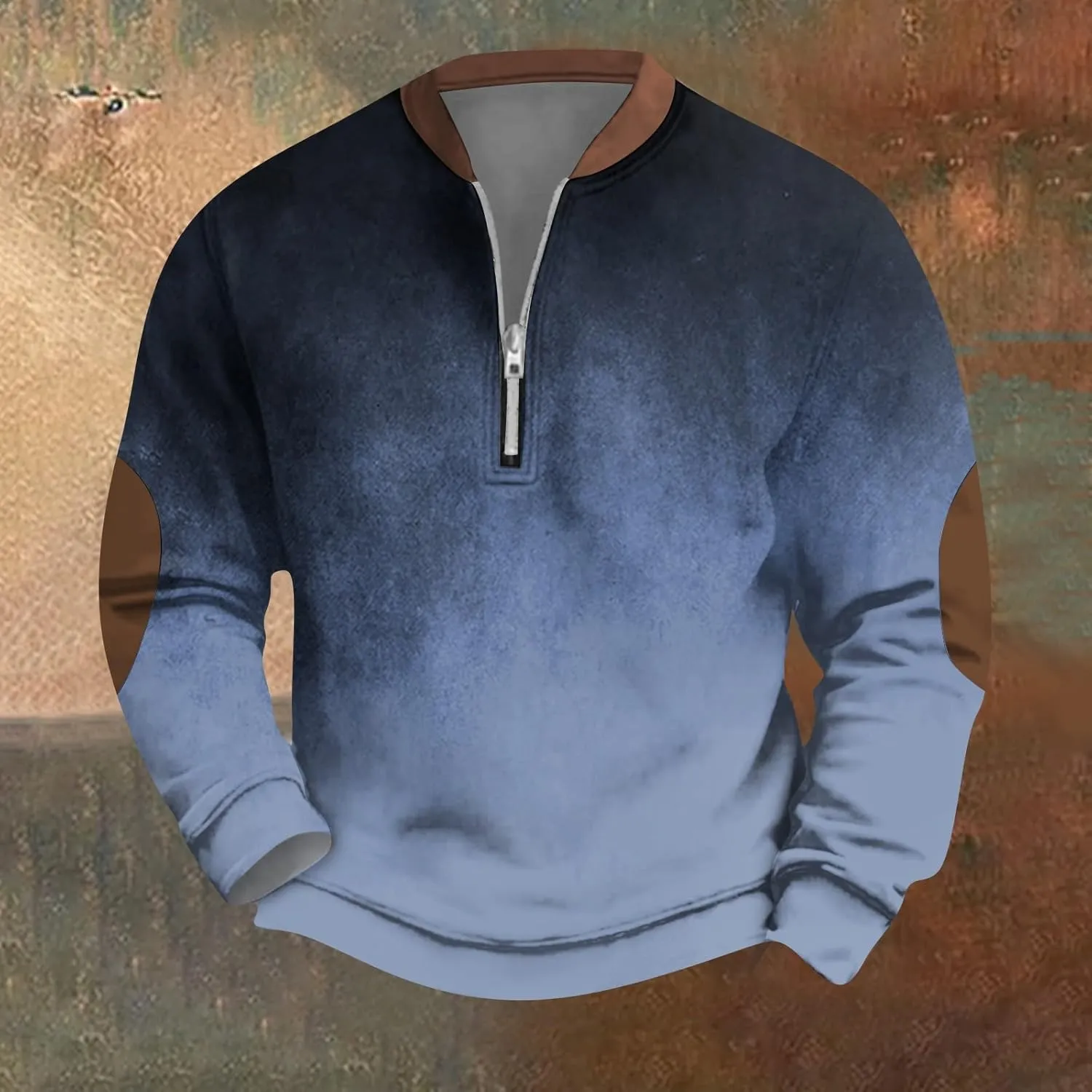 Mens Vintage Half Zip Pullover Sweatshirt For Fashion Long Sleeve V-Neck Causal Outdoor Graphic Print Sweater Tops