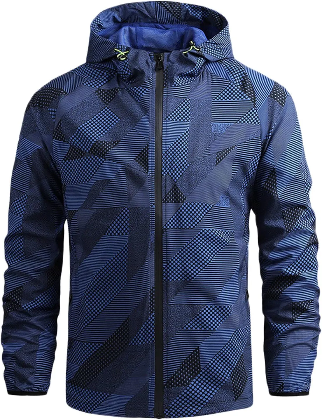 Men's Windbreaker Jacket Lightweight Water-Resistant Windbreakers Outwear Irregular Printed Long Sleeve Overcoat