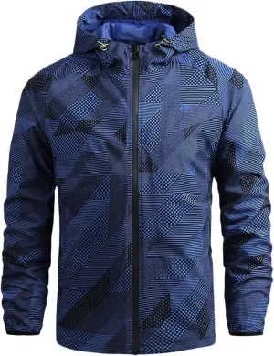 Men's Windbreaker Jacket Lightweight Water-Resistant Windbreakers Outwear Irregular Printed Long Sleeve Overcoat