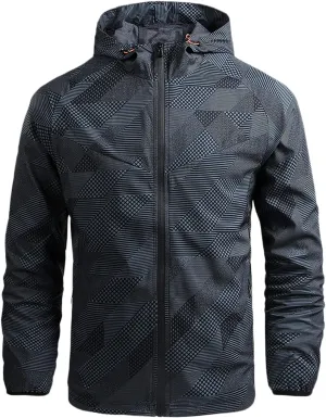 Men's Windbreaker Jacket Lightweight Water-Resistant Windbreakers Outwear Irregular Printed Long Sleeve Overcoat