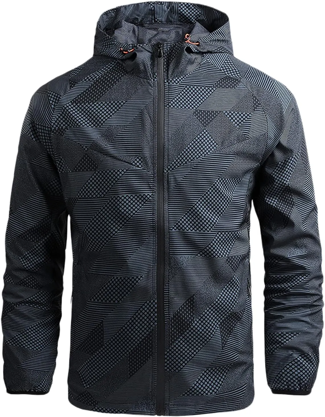 Men's Windbreaker Jacket Lightweight Water-Resistant Windbreakers Outwear Irregular Printed Long Sleeve Overcoat
