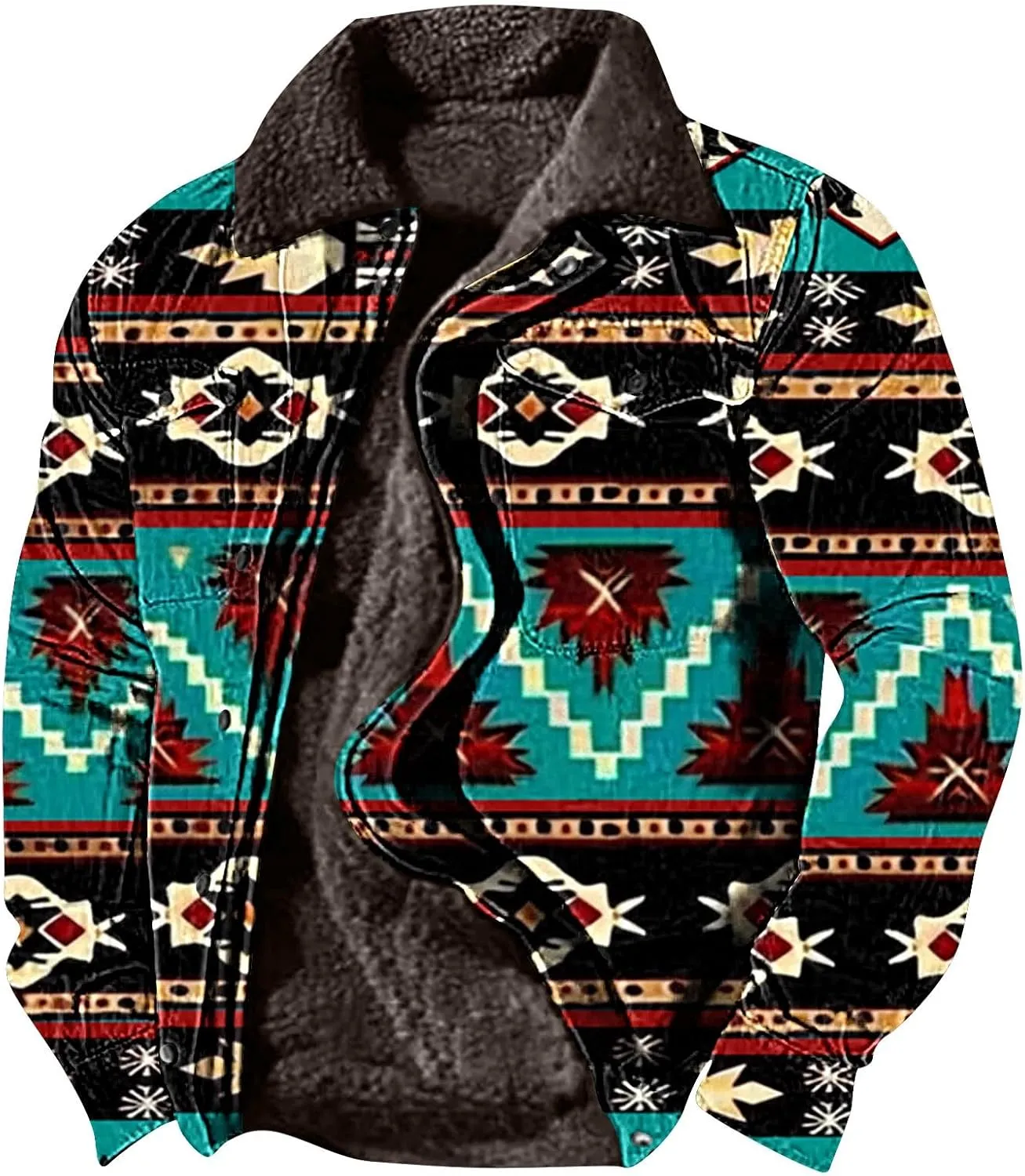 Men's Winter Coats Warm Fleece Lined Jacket Sherpa Turn-Down Collar Jacket Western Patterned Outdoor Thick Coats