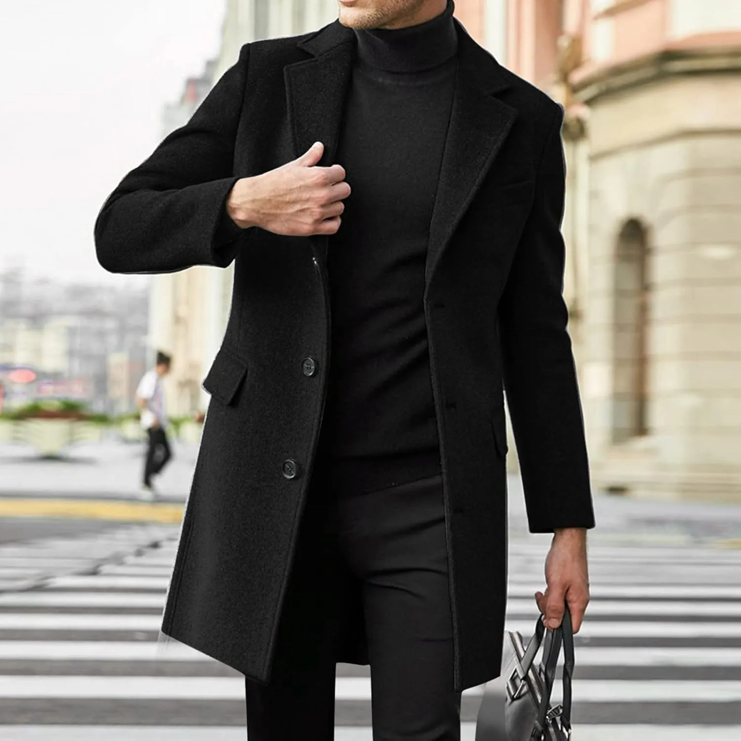 Men's Winter Jackets Vintage Long Sleeve Pea Coat Lapel Collar Single Breasted Overcoat Warm Winter Trench Coats