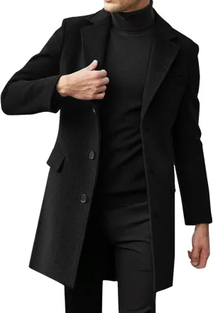 Men's Winter Jackets Vintage Long Sleeve Pea Coat Lapel Collar Single Breasted Overcoat Warm Winter Trench Coats