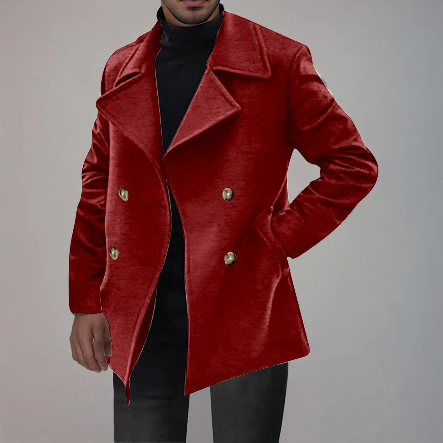 Men's Winter Pea Coat Trench Coat Double Breasted Wool Trench Coat Fall Winter Windbreaker Warm Overcoat with Pockets