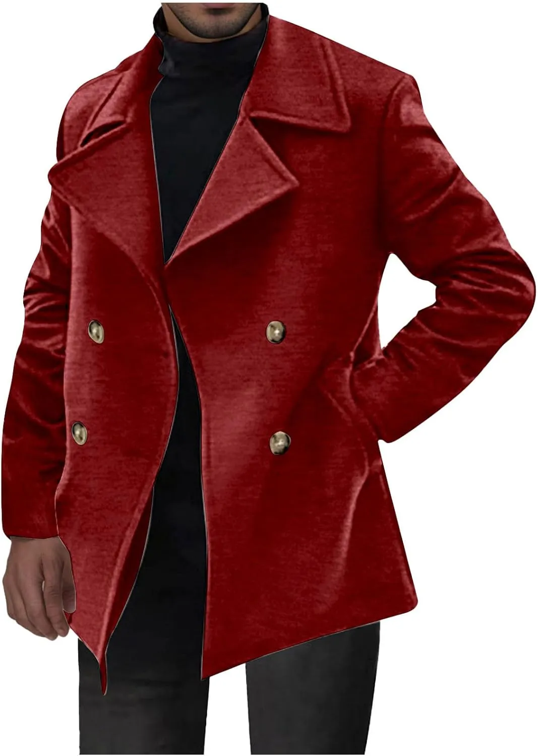 Men's Winter Pea Coat Trench Coat Double Breasted Wool Trench Coat Fall Winter Windbreaker Warm Overcoat with Pockets