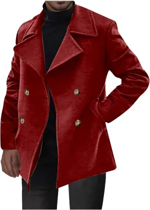 Men's Winter Pea Coat Trench Coat Double Breasted Wool Trench Coat Fall Winter Windbreaker Warm Overcoat with Pockets