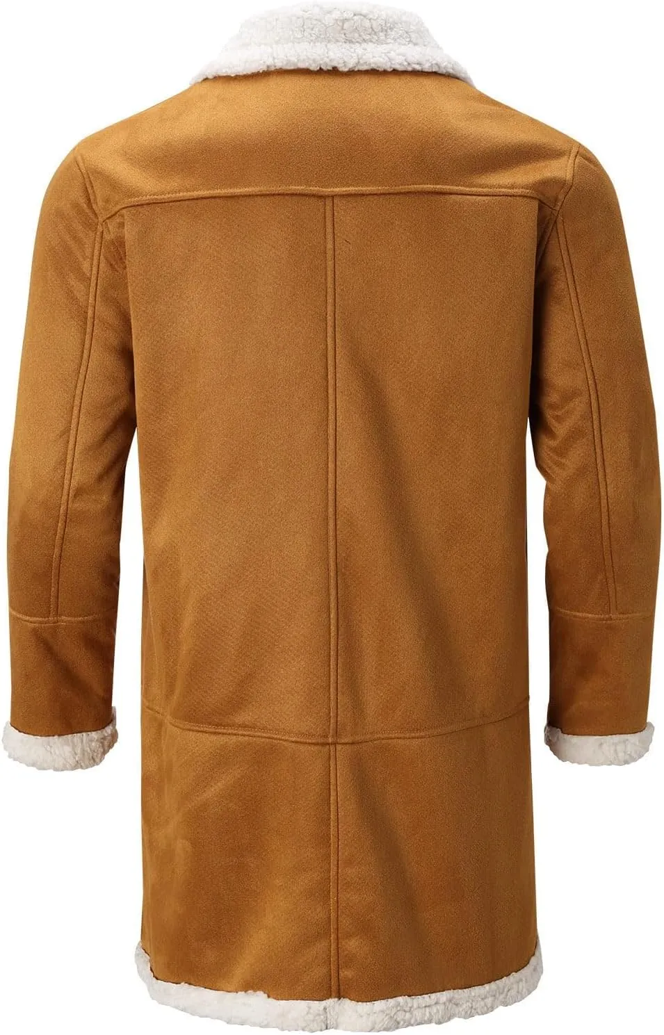 Mens Winter Warm Sherpa Fleece Lined Long Trench Coat with Fur Collar Faux Leather Shearling Jacket Pocket