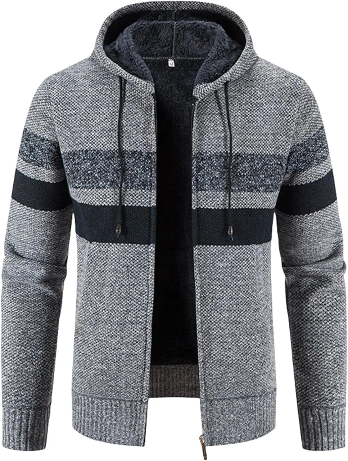 Mens Zip Up Hoodies Sweaters Sherpa Fleece Lined Cardigan Jackets Plus Thick Knitted Fleece Jackets with Full Zip