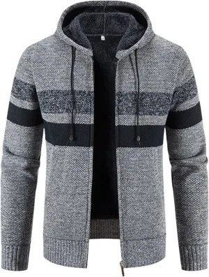 Mens Zip Up Hoodies Sweaters Sherpa Fleece Lined Cardigan Jackets Plus Thick Knitted Fleece Jackets with Full Zip