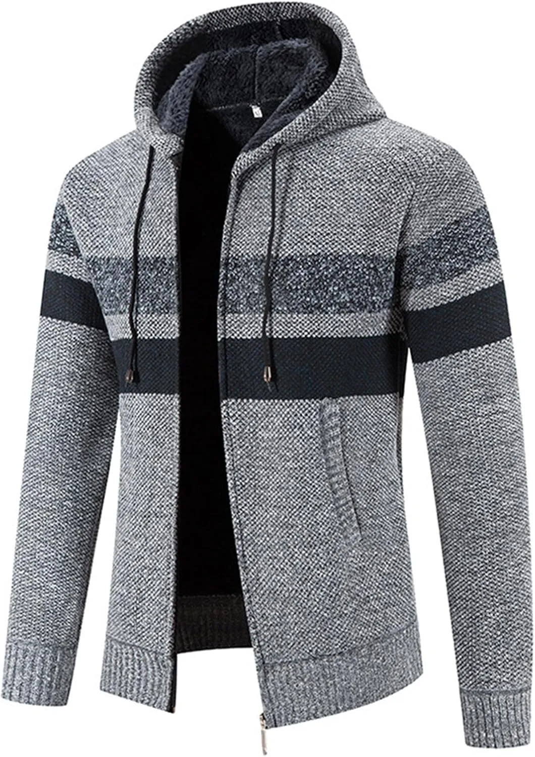Mens Zip Up Hoodies Sweaters Sherpa Fleece Lined Cardigan Jackets Plus Thick Knitted Fleece Jackets with Full Zip