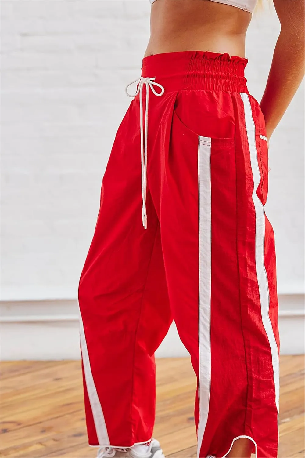 Miqil Women Y2K Striped Sweatpants Loose Wide Leg Drawstring Side Stripe Track Pants Elastic Waist Baggy Joggers