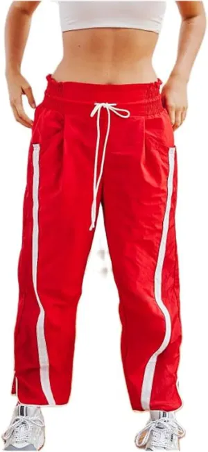 Miqil Women Y2K Striped Sweatpants Loose Wide Leg Drawstring Side Stripe Track Pants Elastic Waist Baggy Joggers