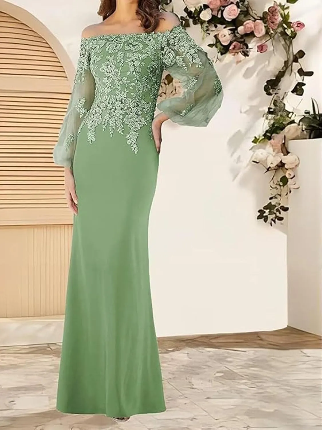 Mother of The Bride Dresses Long Sleeves Prom Dresses 2025 Lace Applique Formal Dresses for Women ACE03