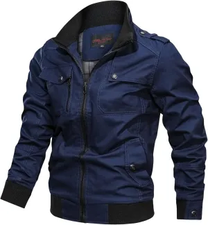 Motorcycle Jacket Men Full Zip Up Biker Jackets Mens Cotton Military Trucker Jacket Windbreakers with Multi Pockets
