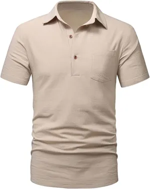 Muscularfit Men Summer Shirts Casual Stylish Short Sleeve Button T Shirt Regular-Fit Cotton Linen Loose Fit Henley Black Top