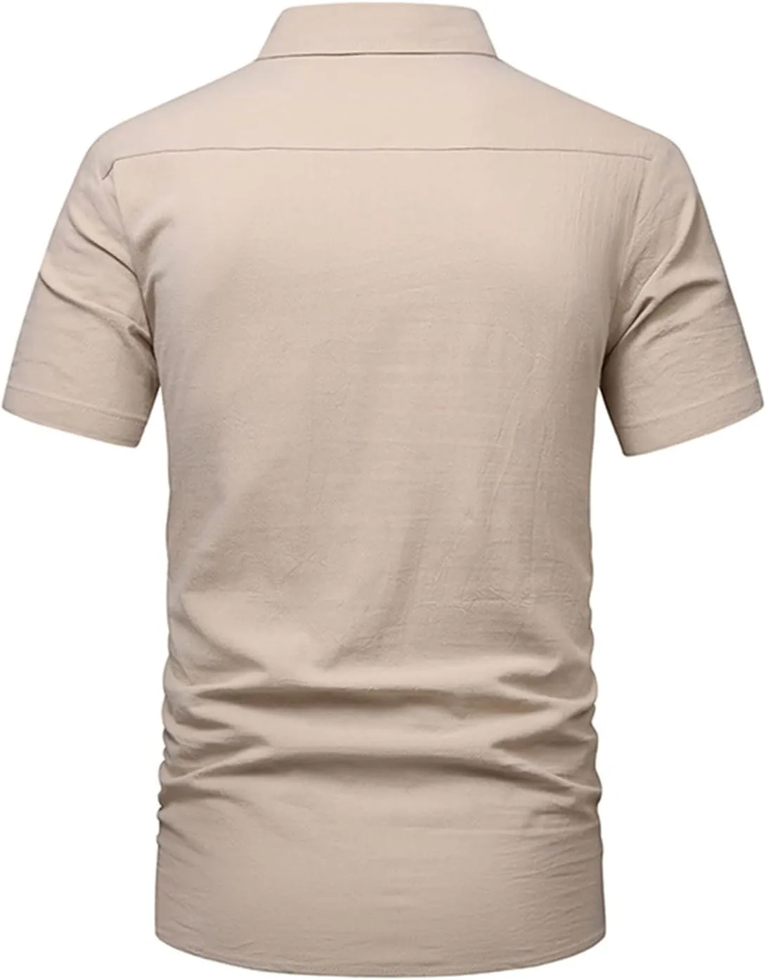 Muscularfit Men Summer Shirts Casual Stylish Short Sleeve Button T Shirt Regular-Fit Cotton Linen Loose Fit Henley Black Top