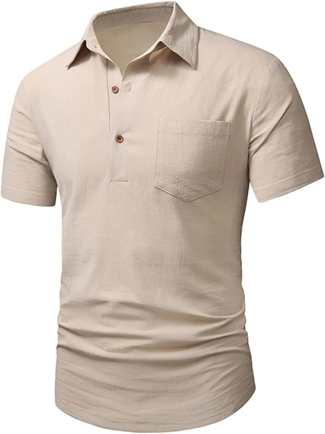 Muscularfit Men Summer Shirts Casual Stylish Short Sleeve Button T Shirt Regular-Fit Cotton Linen Loose Fit Henley Black Top