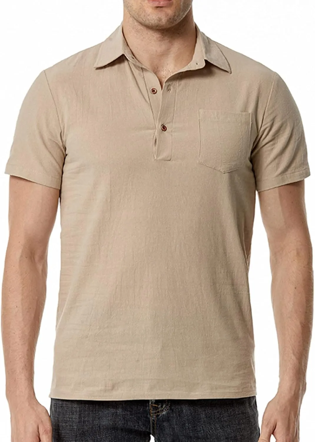 Muscularfit Men Summer Shirts Casual Stylish Short Sleeve Button T Shirt Regular-Fit Cotton Linen Loose Fit Henley Black Top