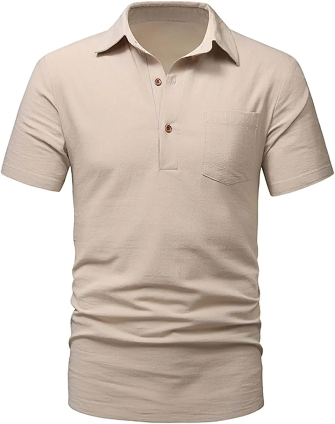 Muscularfit Men Summer Shirts Casual Stylish Short Sleeve Button T Shirt Regular-Fit Cotton Linen Loose Fit Henley Black Top