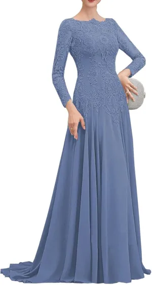 NABN Women's Long Sleeves Mother of The Bride Dresses Lace Chiffon Formal Evening Party Gown