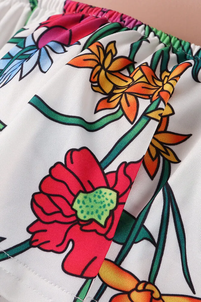 Off Shoulder Floral Rainbow Short Jumpsuits