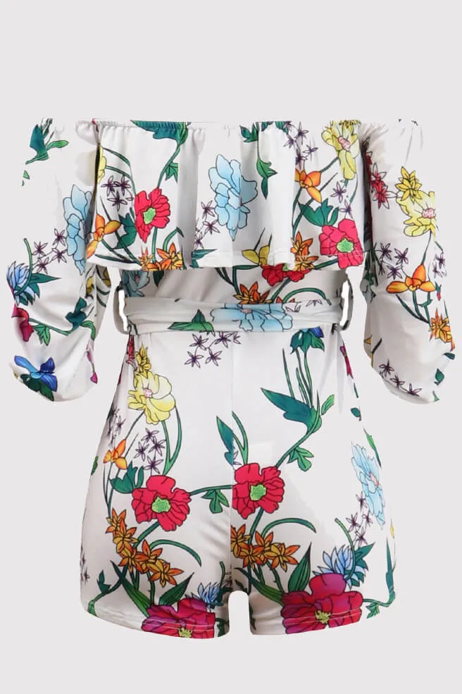 Off Shoulder Floral Rainbow Short Jumpsuits