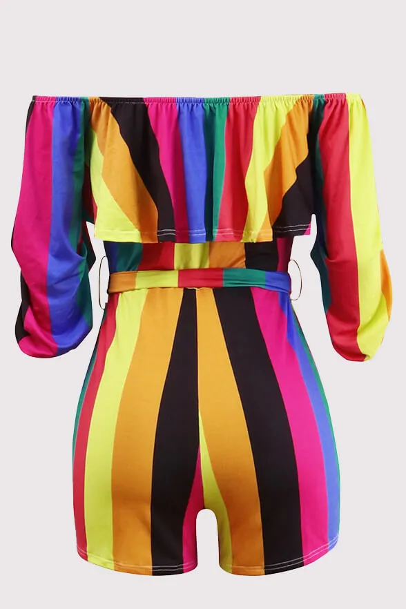 Off Shoulder Floral Rainbow Short Jumpsuits