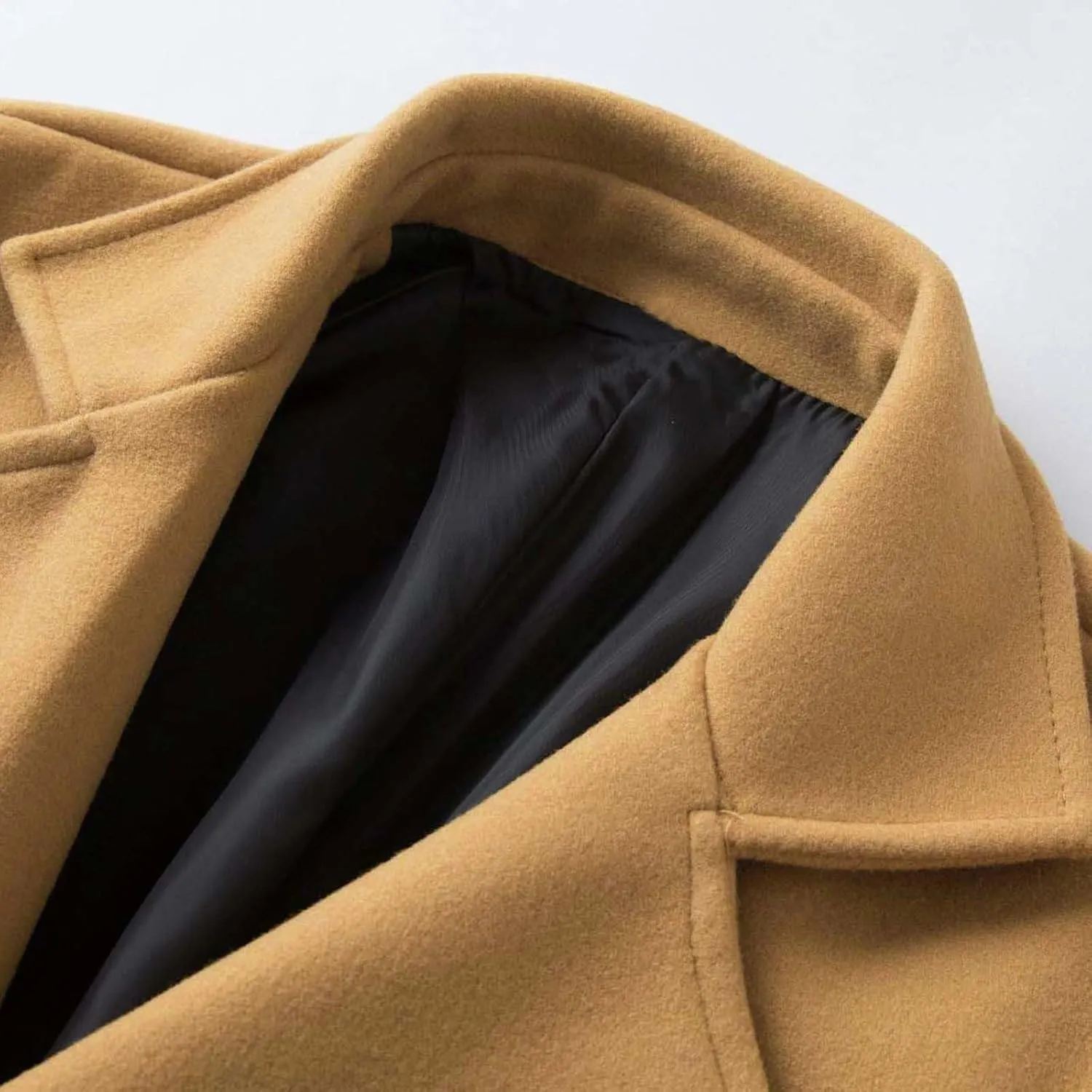 Overcoat Trench Coat Men Double Breasted Warm Woolen Cloth Jacket Long Coat Thickened Notch Lapel Outdoor Trench Coat