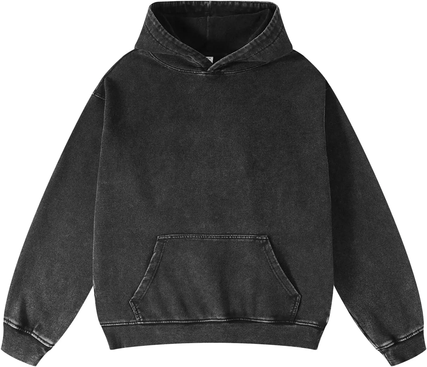 Oversized Denim Pullover Hoodie - Men's Vintage Sweatshirt with Acid Wash