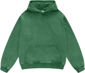 Oversized Denim Pullover Hoodie - Men's Vintage Sweatshirt with Acid Wash
