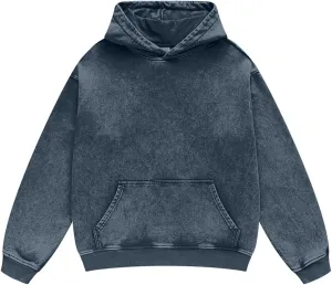 Oversized Denim Pullover Hoodie - Men's Vintage Sweatshirt with Acid Wash