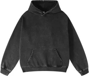 Oversized Denim Pullover Hoodie - Men's Vintage Sweatshirt with Acid Wash