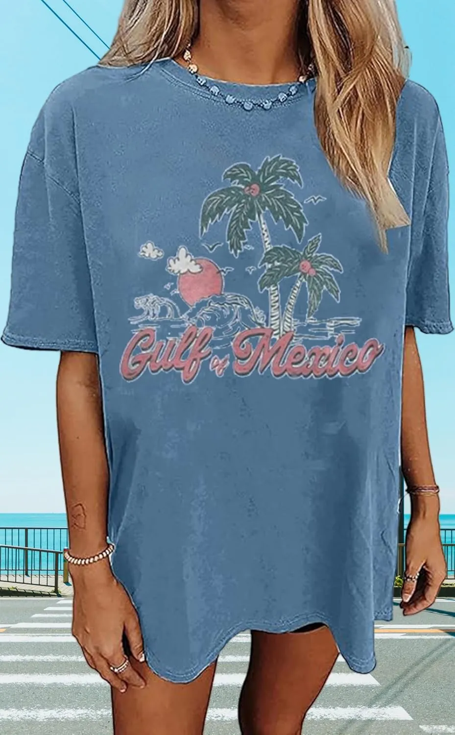 Oversized Graphic Tee Shirt for Women Summer Beach Vacation Clothes Casual Short Sleeve Loose Fit Basic T Shirt Top
