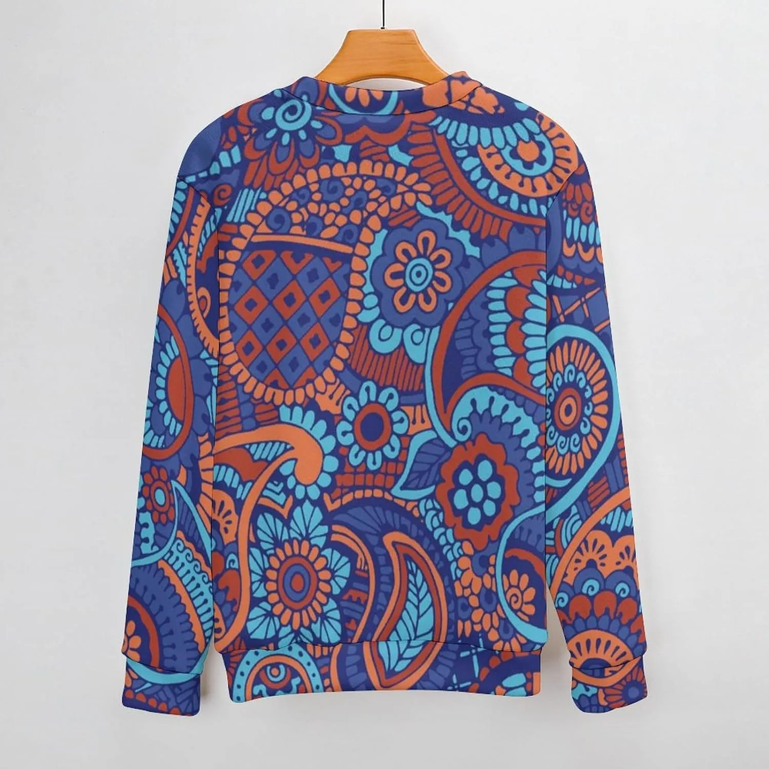 Paisley Flowers Crew Neck Sweater Oversized Long Sleeve Pure Cotton Casual Knit Pullover Sweatshirt